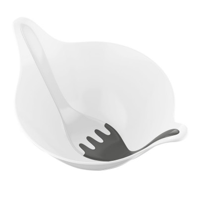 Купить Салатник с приборами Leaf 2.0, белый с серым с нанесением логотипа