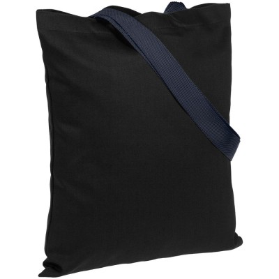 Купить Холщовая сумка BrighTone, черная с темно-синими ручками с нанесением