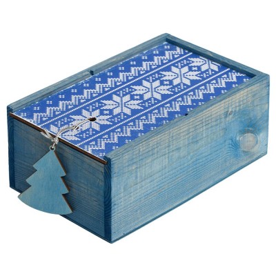 Купить Коробка деревянная «Скандик», малая, синяя с нанесением логотипа