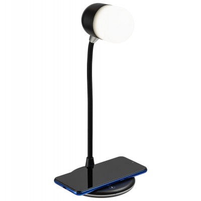 Купить Лампа с колонкой и беспроводной зарядкой lampaTon, черная с нанесением логотипа