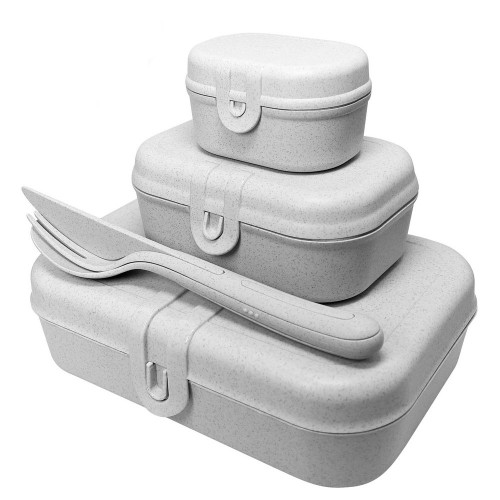 Купить Набор ланчбоксов со столовыми приборами Pascal Organic, серый с нанесением логотипа