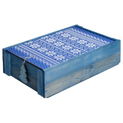 Купить Коробка деревянная «Скандик», большая, синяя с нанесением