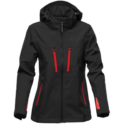 Купить Куртка софтшелл женская Patrol, черная с красным с нанесением логотипа