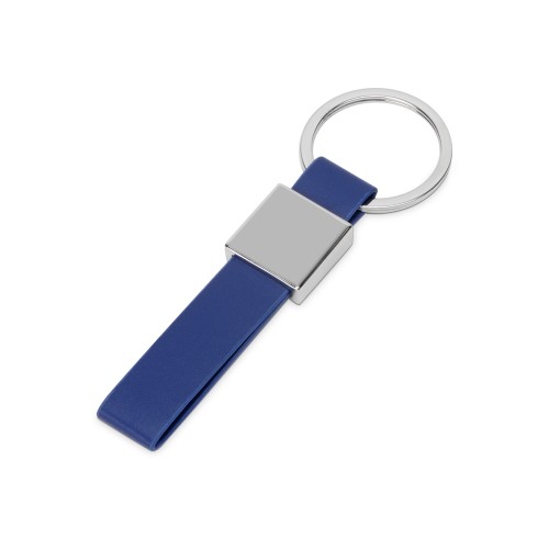Купить Брелок из металла и иск.кожи Strap, серебристый/темно-синий с нанесением логотипа