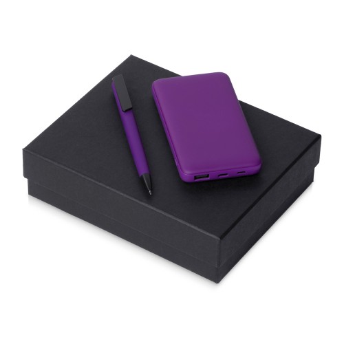Купить Подарочный набор c пластиковой ручкой, повербанком С2, 10000 mAh, фиолетовый с нанесением логотипа