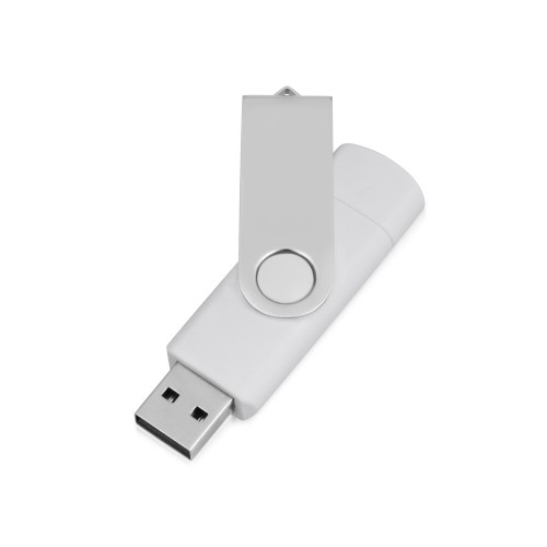Купить USB/micro USB-флешка 2.0 на 16 Гб Квебек OTG, белый с нанесением логотипа