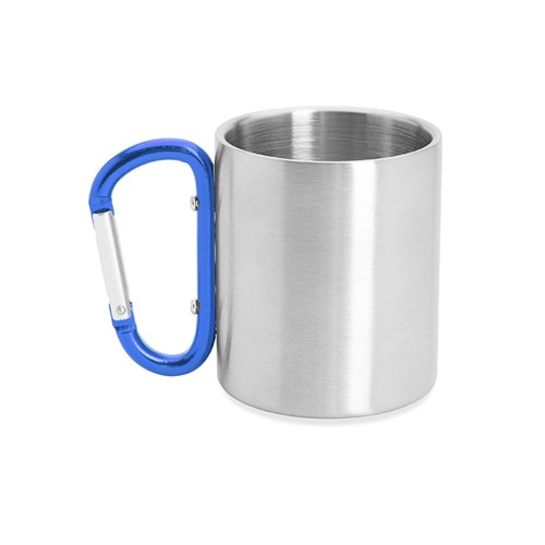 Купить Кружка GUAYA с ручкой карабином, 230 мл, серебристый/королевский синий с нанесением логотипа