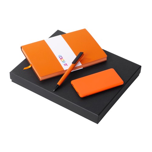 Купить Подарочный набор c блокнотом С3, ручкой и повербанком 5000 mAh, оранжевый с нанесением логотипа