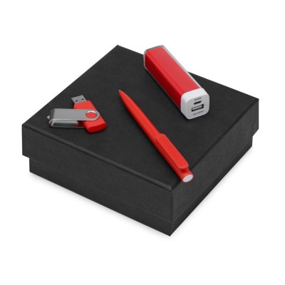 Купить Подарочный набор On-the-go с флешкой, ручкой и зарядным устройством, красный с нанесением
