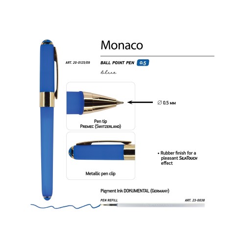 Купить Ручка пластиковая шариковая Monaco, 0,5мм, синие чернила, ярко-синий с нанесением логотипа