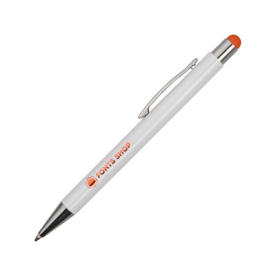 Купить Ручка металлическая шариковая Flowery со стилусом и цветным зеркальным слоем, белый/оранжевый с нанесением