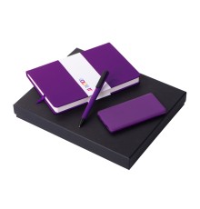 Подарочный набор c блокнотом С1, ручкой и повербанком 5000 mAh, фиолетовый