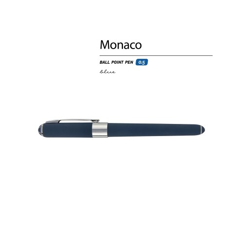 Купить Ручка пластиковая шариковая Monaco, 0,5мм, синие чернила, темно-синий navy/серебристый с нанесением логотипа