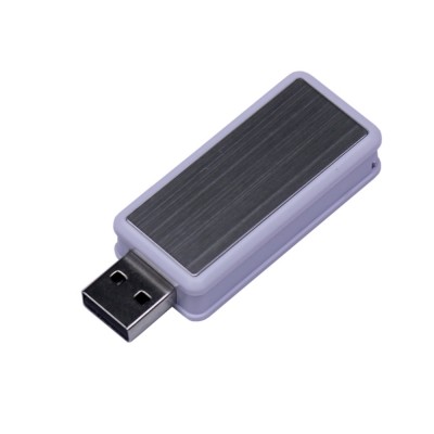 Купить USB-флешка промо на 64 Гб прямоугольной формы, выдвижной механизм, белый с нанесением