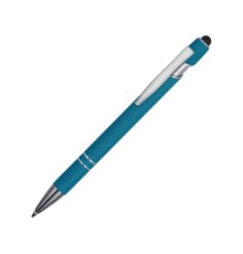 Ручка металлическая soft-touch шариковая со стилусом Sway, синий/серебристый
