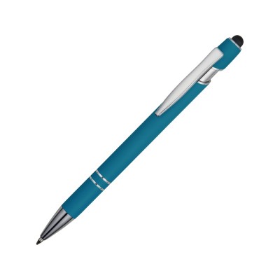 Купить Ручка металлическая soft-touch шариковая со стилусом Sway, синий/серебристый с нанесением