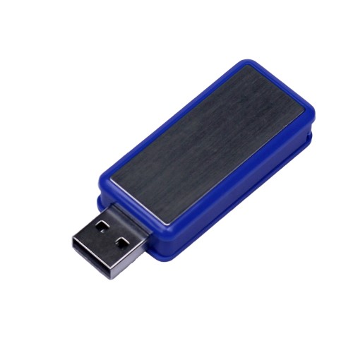 Купить USB-флешка промо на 4 Гб прямоугольной формы, выдвижной механизм, синий с нанесением логотипа