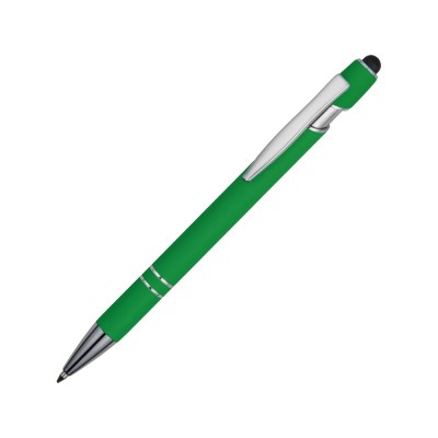 Купить Ручка металлическая soft-touch шариковая со стилусом Sway, зеленый/серебристый с нанесением