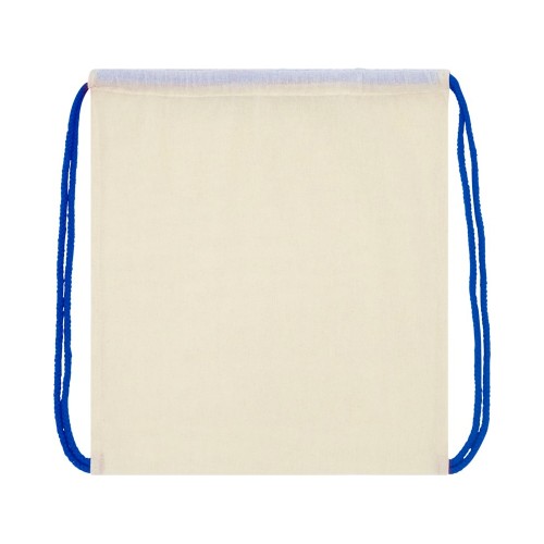 Купить Рюкзак со шнурком Oregon, имеет цветные веревки, изготовлен из хлопка 100 г/м2, бежевый/синий с нанесением логотипа