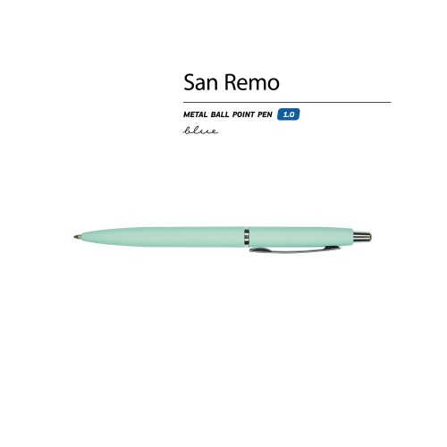 Купить Ручка металлическая шариковая San Remo, софт-тач, 1.0 мм, мятный с нанесением логотипа