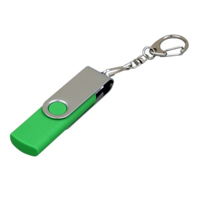 Купить Флешка с поворотным механизмом, c дополнительным разъемом Micro USB, 64 Гб, зеленый с нанесением