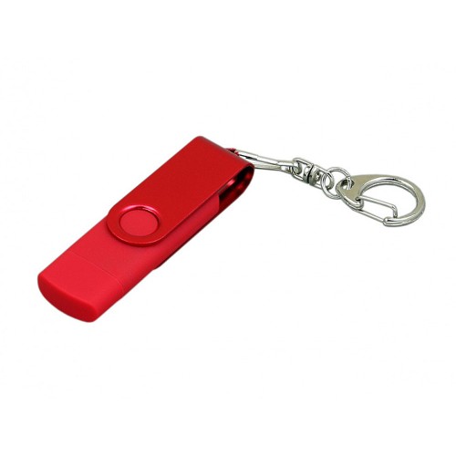 Купить Флешка с поворотным механизмом, c дополнительным разъемом Micro USB, 64 Гб, красный с нанесением логотипа