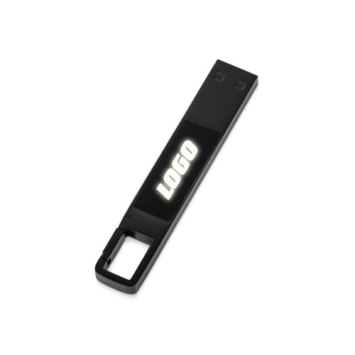 Купить USB 2.0- флешка на 32 Гб c подсветкой логотипа Hook LED, темно-серый, белая подсветка с нанесением логотипа