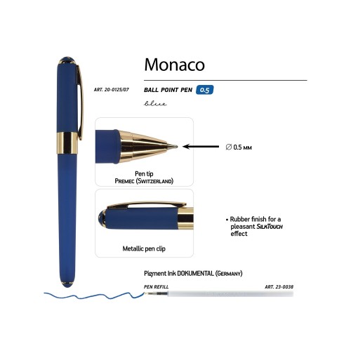 Купить Ручка пластиковая шариковая Monaco, 0,5мм, синие чернила, темно-синий с нанесением логотипа