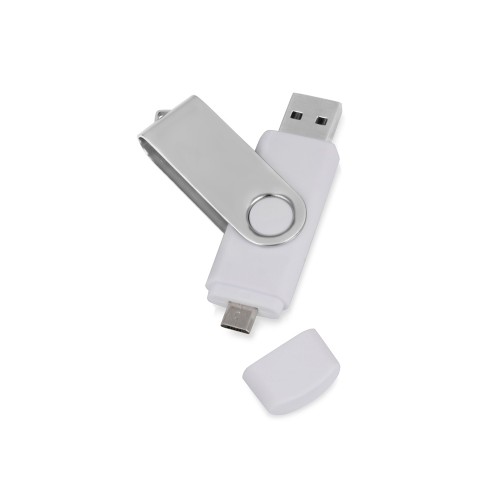 Купить USB/micro USB-флешка 2.0 на 16 Гб Квебек OTG, белый с нанесением логотипа