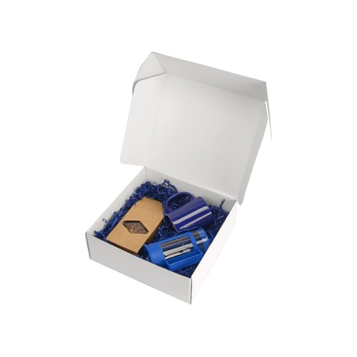 Купить Подарочный набор с чаем, кружкой и френч-прессом Чаепитие, синий с нанесением логотипа