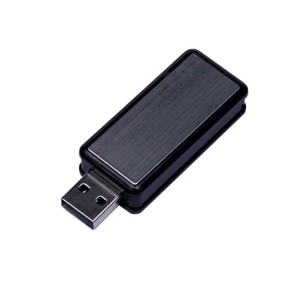 Купить USB-флешка промо на 32 Гб прямоугольной формы, выдвижной механизм, черный с нанесением