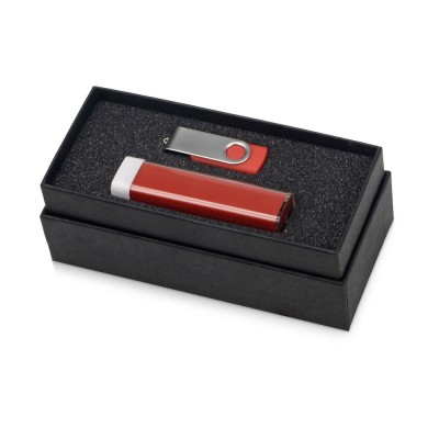 Купить Подарочный набор Flashbank с флешкой и зарядным устройством, красный с нанесением