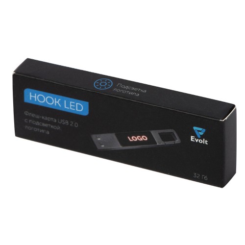 Купить USB 2.0- флешка на 32 Гб c подсветкой логотипа Hook LED, темно-серый, красная подсветка с нанесением логотипа