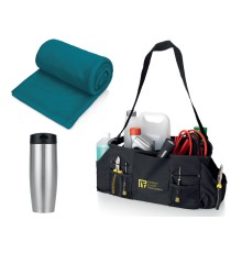 Подарочный набор с пледом, термокружкой и сумкой для инструментов, индиго