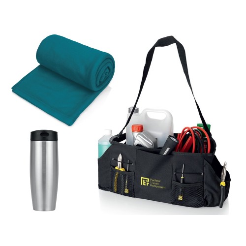 Купить Подарочный набор с пледом, термокружкой и сумкой для инструментов, индиго с нанесением логотипа