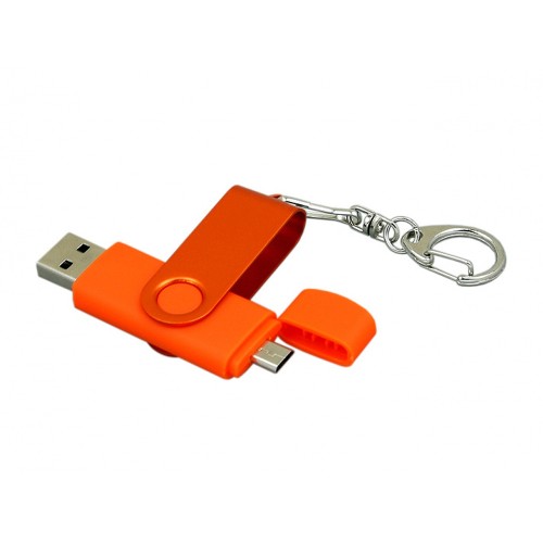 Купить Флешка с поворотным механизмом, c дополнительным разъемом Micro USB, 16 Гб, оранжевый с нанесением логотипа
