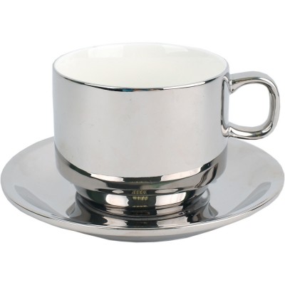 Купить Серебряная чайная пара: чашка на 250 мл с блюдцем с нанесением логотипа