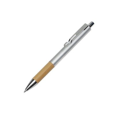 Купить Ручка металлическая шариковая Sleek, серебристый/бамбук с нанесением логотипа