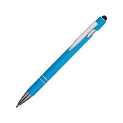 Купить Ручка металлическая soft-touch шариковая со стилусом Sway, голубой/серебристый с нанесением