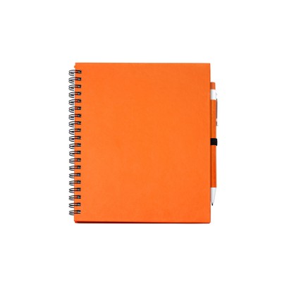 Купить Блокнот LEYNAX с ручкой из переработанного картона, оранжевый с нанесением логотипа