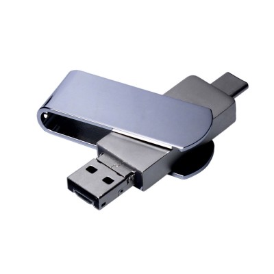 Купить USB 3.0-флешка на 32 Гб поворотный механизм, c дополнительным разъемом Micro USB с одноцветным металлическим клипом с нанесением логотипа