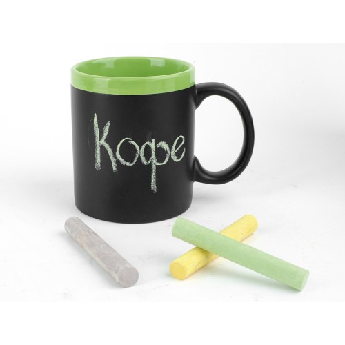 Купить Кружка с покрытием для рисования мелом Да Винчи, черный/зеленый с нанесением логотипа