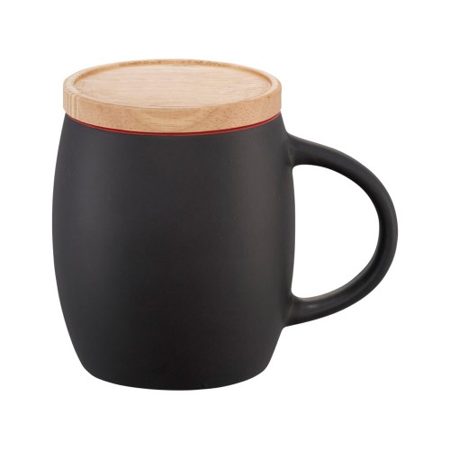 Купить Керамическая чашка Hearth с деревянной крышкой-костером, черный/красный с нанесением логотипа