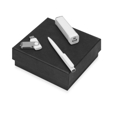 Купить Подарочный набор On-the-go с флешкой, ручкой и зарядным устройством, белый с нанесением логотипа