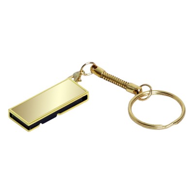 Купить Флешка с мини чипом, поворотный механизм, зеркальное покрытие, 64 Гб, золотистый с нанесением логотипа