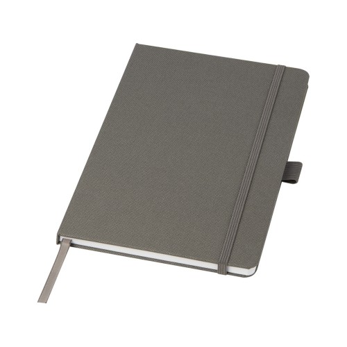 Купить Блокнот Honua форматом A5 из переработанной бумаги с обложкой из переработанного ПЭТ, сумеречный серый с нанесением логотипа