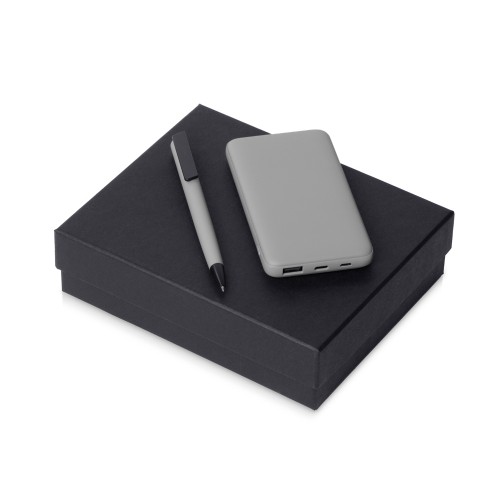 Купить Подарочный набор c пластиковой ручкой, повербанком С2, 10000 mAh, серый с нанесением логотипа