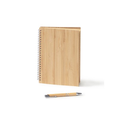 Купить Набор GALA: блокнот А5, ручка шариковая, бамбук, бежевый с нанесением логотипа