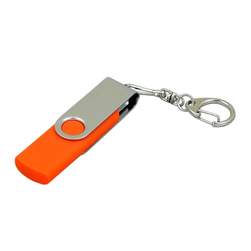 Купить Флешка с  поворотным механизмом, c дополнительным разъемом Micro USB, 32 Гб, оранжевый с нанесением логотипа