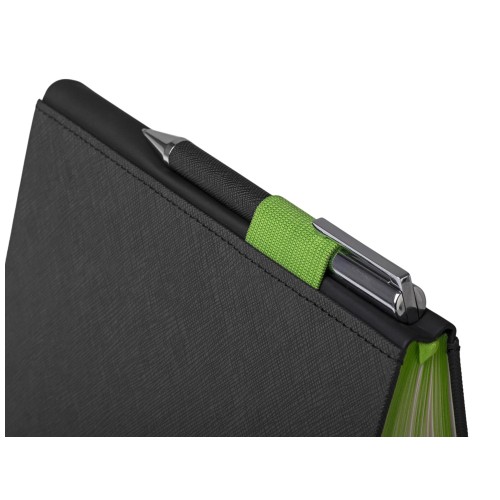 Купить Бизнес блокнот Bossy с ручкой, черный и зеленое яблоко с нанесением логотипа